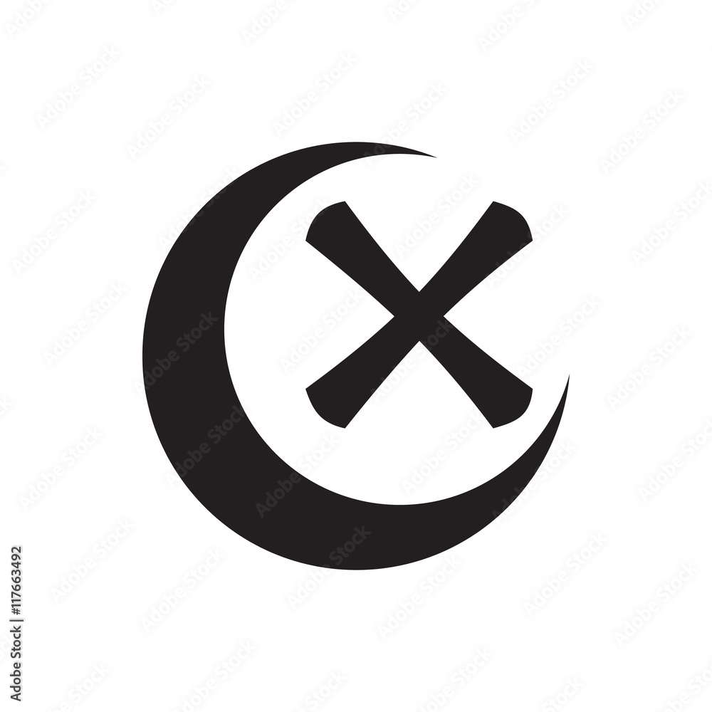 Poster cross and crescent icon in simple style isolated on white background. click and choice symbol