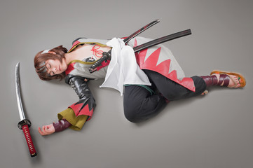 Japanese samurai with katana sword