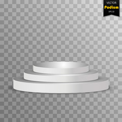 Illuminated round white stage podium, pedestal. Vector illustration.