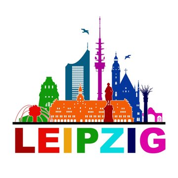 Leipzig Skyline Schattenriss Denkm&auml;ler Kultur Sehenw&uuml;rdigkeiten Wandtatoo