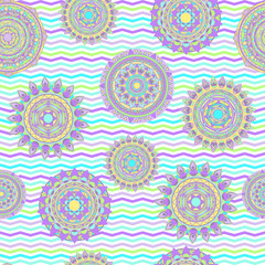 mandala and chevron seamless vector patterns lilac colored