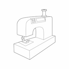 Sewing machine icon in outline style isolated on white background. Home appliances symbol