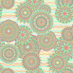 Fototapeta premium mandala and chevron seamless vector patterns pastel colors
