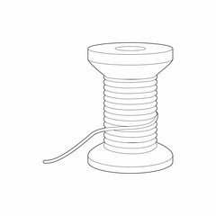 Spool of thread icon in outline style isolated on white background. Sewing symbol