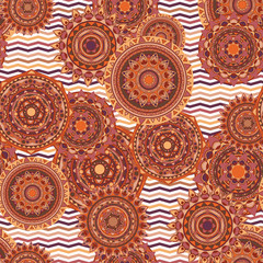mandala and chevron seamless vector patterns coffee colored