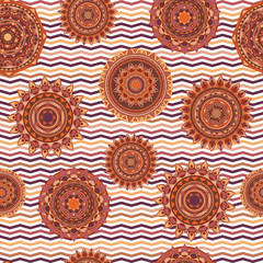 mandala and chevron seamless vector patterns coffee colored