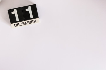 December 11th. Day 11 of month, calendar on white background. Winter concept. Empty space for text