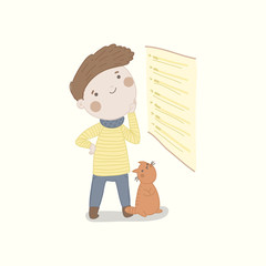 Calender Planner Organization Management Remind Concept. Boy is standing near the schedule