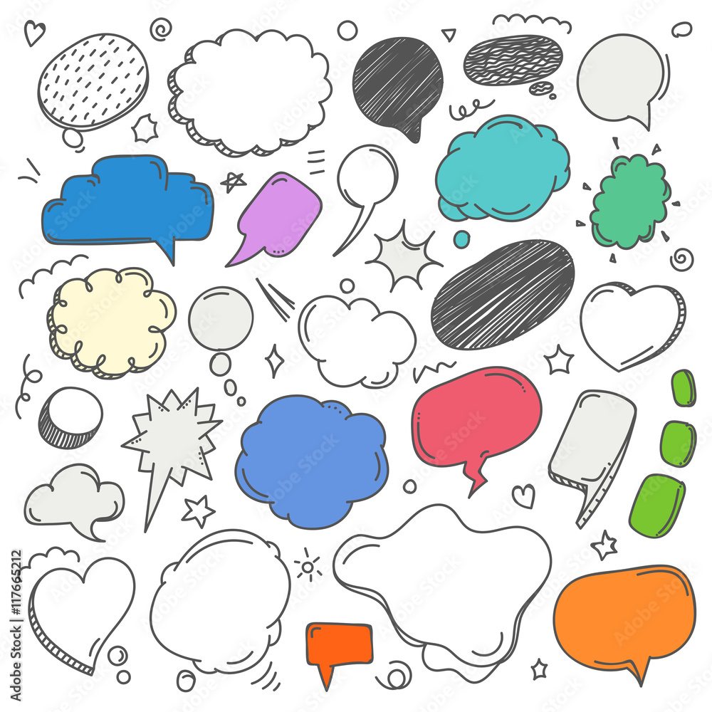 Aufkleber Different sketch style speech clouds collection. Vector doodles
