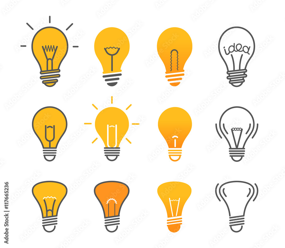 Wall mural different light bulb isolated on white vector illustration set.