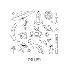 UFO hand drawn icon set
