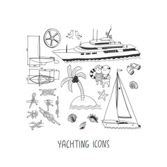 Yachting hand drawn icon set