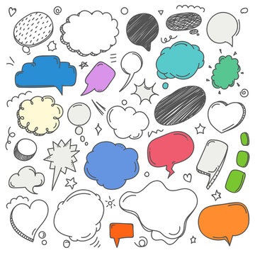 Different sketch style speech clouds collection. Vector doodles