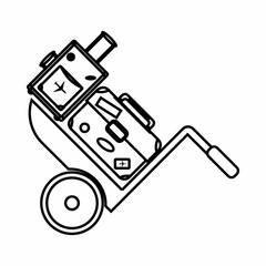 Truck with luggage icon in outline style isolated on white background. Transportation symbol