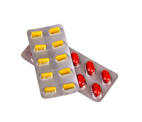 Medicine pills and capsules packed in blisters