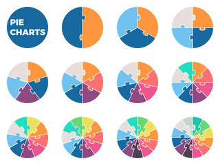 Pie charts for infographics. Diagrams with 1 - 12 parts.