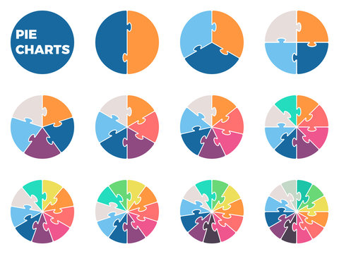 Pie Charts For Infographics. Diagrams With 1 - 12 Parts.