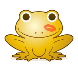 Fototapeta na wymiar Cute gold cartoon frog with a lipstick kiss