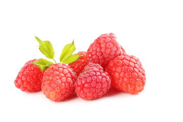 Red raspberries isolated on a white