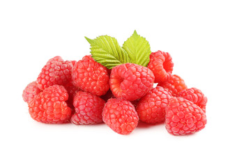 Red raspberries isolated on a white