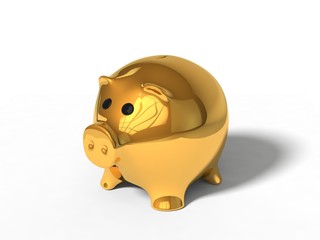 3d illustration of golden pig money box.