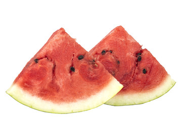 Fresh sliced watermelon pieces isolated on white background