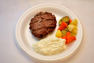 Healthy Meal of Lean Meat, Pickled Vegetables and Cottage Cheese