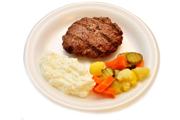 Healthy Meal of Lean Meat, Pickled Vegetables and Mashed Potatoes