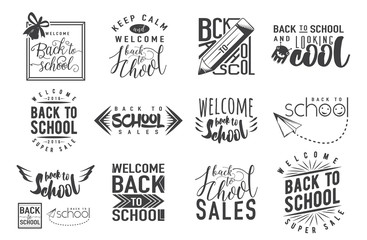 Fototapeta premium Vector Set of back to school, sale retro style elements.