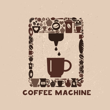 Cofee machine icon set of small icons.