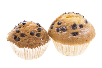chocolate chip muffin isolated on white background