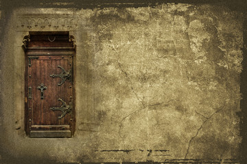 Vintage background with old wooden door and copy space