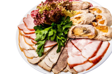 Assorted deli meats - ham, sausage, salami, parma, prosciutto, bacon