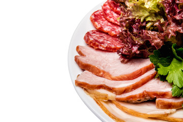 Assorted deli meats - ham, sausage, salami, parma, prosciutto, bacon