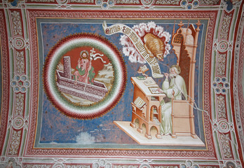 l'evangelista Marco e la resurrezione; affresco della volta della chiesa si S. Elena presso Nova...