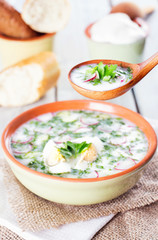 cold vegetable soup standing on the table