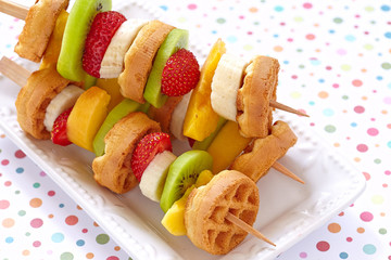 Fruit skewers on a dish