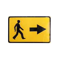 Pedestrians bypass direction. Yellow road sign