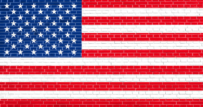 American national flag on brick wall texture background