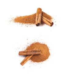 Pile of cinnamon powder isolated