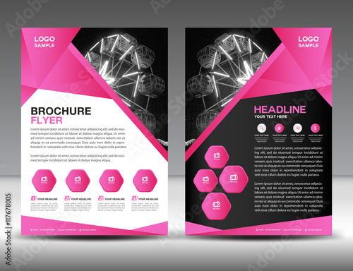 set of pink brochure flyer design layout template in a4 size