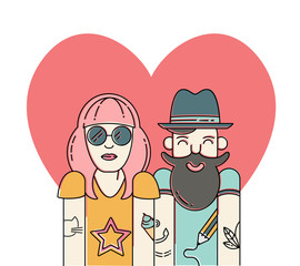 Cool vector hipster couple in love.