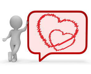 Heart Speech Bubble Means Valentines Day 3d Rendering