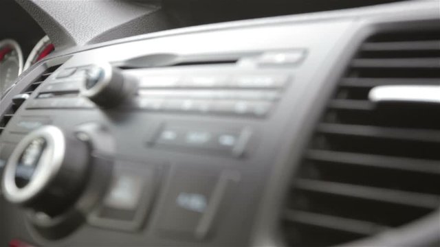 Buttons comfort in cars on the panel in slow motion