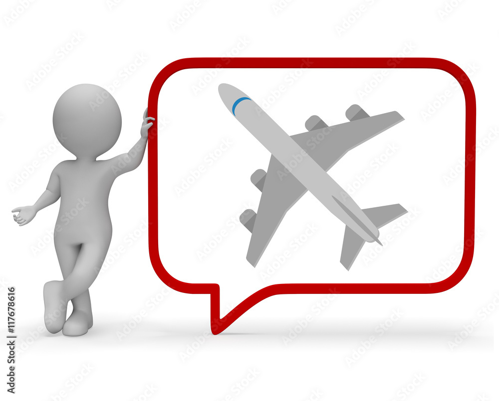 Poster plane speech bubble shows explain transportation 3d rendering