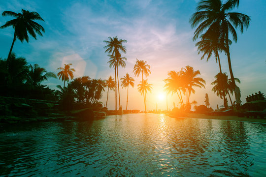 Surreal sunset on a tropical sea beach.