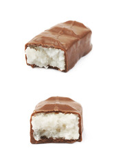 Coconut filled chocolate bar isolated