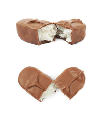 Coconut filled chocolate bar isolated