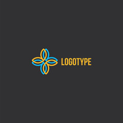 Isolated abstract colorful cross vector logo. Medical logotype. Flower petals illustration. Floral decorative element. Clinic and hospital emblem. Natural products icon.