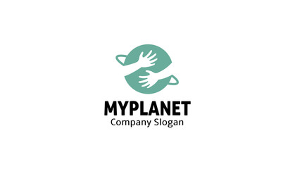 My Planet Hands Hold World Logo Vector Symbol Design Illustration